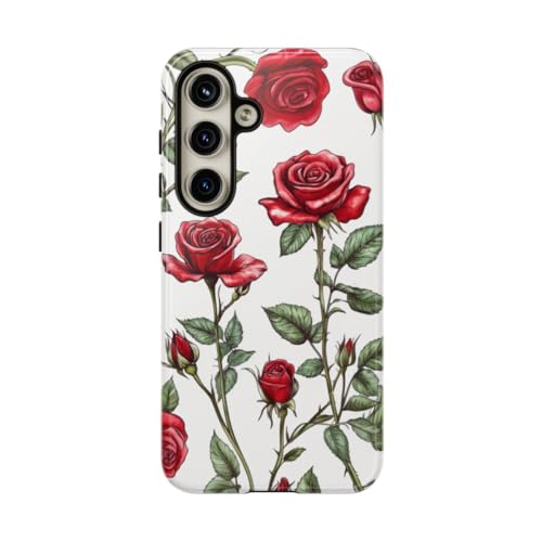 Coque Samsung S24 motif botanique rose rouge rigide premium finition miroir