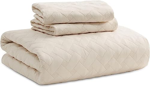 Bedsure Quilts Queen Size - Lightweight Bedspreads Queen Size with Basket Weave Pattern, Soft Quilt Bedding Set, Beige Comforter Set Coverlet for All Seasons with 2 Pillow Shams (90" x 96") by Bedsure - Image 8