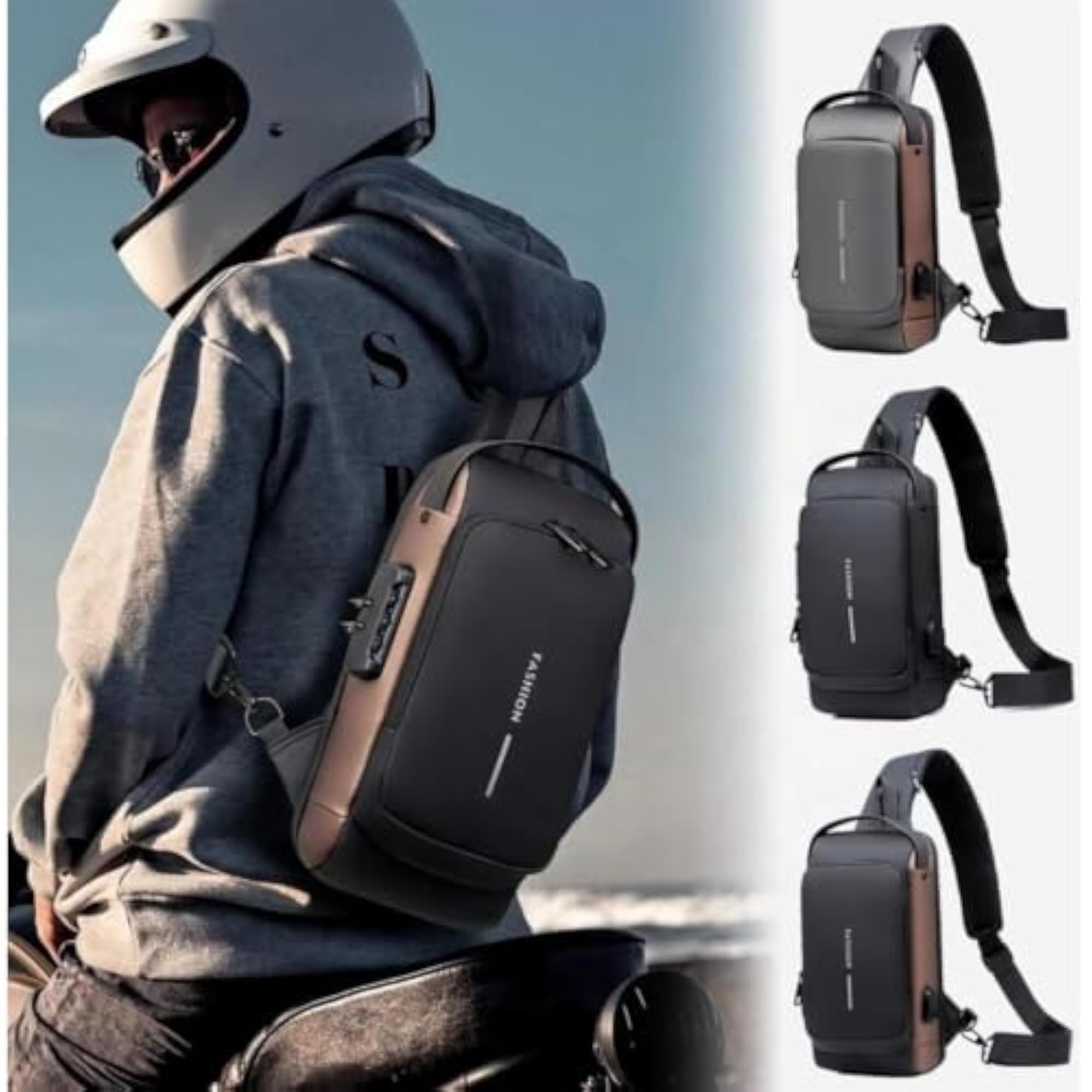 Sling Chest Bag with USB Charging Port, Crossbody Pack