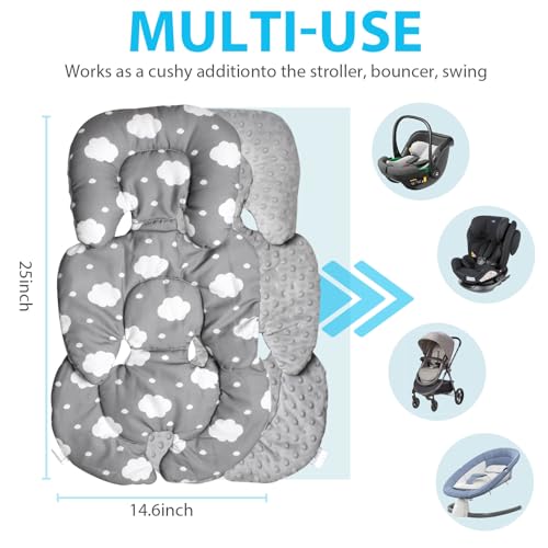Image of Infant Carseat Insert 2-in-1 Reversible Cushion Carseat for Newborn, Breathable Minky Baby Car Seat Cushion for Carseats, Stroller, Swing, Bouncer (Grey)