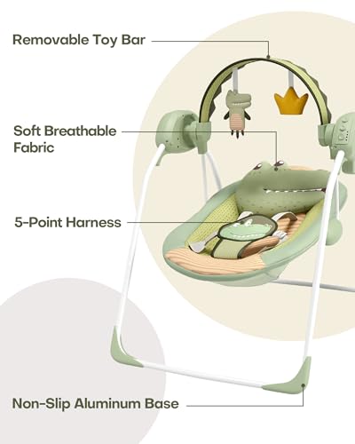 Image of Baby Swings for Infants, Portable Baby Swing with Adaptable Speed, Music and Timer, Infant Swing for Babies 0-6 Months 6-20 lbs, Indoor /Outdoor Use