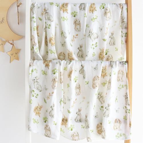 Image of LifeTree Baby Swaddle Blankets, Muslin Swaddle Blankets Boys Girls Swaddling Wrap Receiving Blanket for Newborn, 70% Viscose Bamboo and 30% Cotton, Large 47 inch x 47 inch, Leaf & Rabbit Pattern