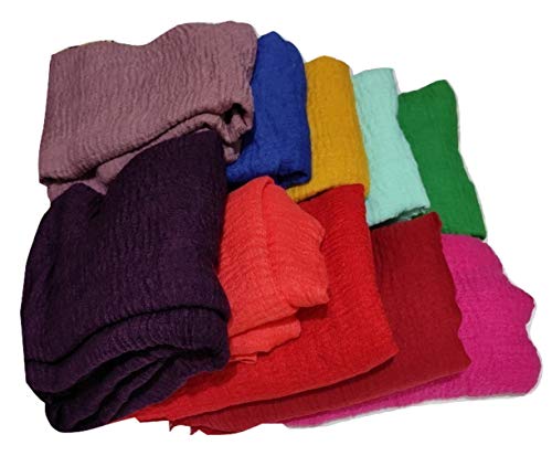 Image of Iba & Isba Women's Plain Crinkled Scarves, Stoles, Hijab (76 x 36 inch)