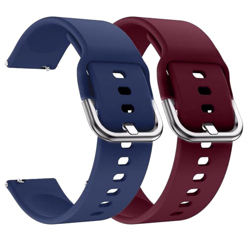 Image of PEFKO PSS56 19MM Replacement Soft Silicone [ Tang Buckle ] / Milanese [ Magnetic ] Sporty Straps /Bands Compatible for Boat Storm Smart Watch & Watches with 19mm Lugs Size (19MM, NAVY BLUE /MAROON)