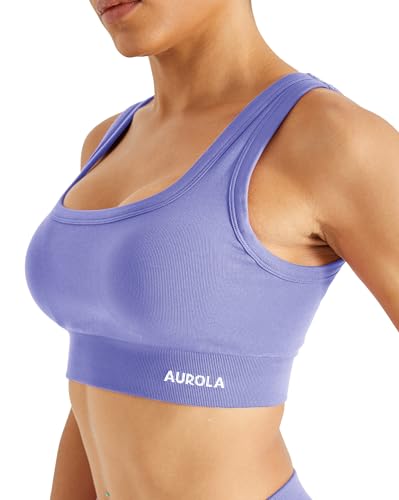Image of AUROLA Power Womens Square Back Basic Sports Bra - Square Neck Padded Low Impact Yoga Bra Workout Crop Top