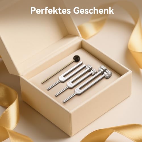 Heilende Stimmgabel Set (128Hz, 256Hz, 512Hz) - mit Kristallsockel für Chakraanpassung, Klangheilung, Meditation, Yoga, für spirituelle Entspannung