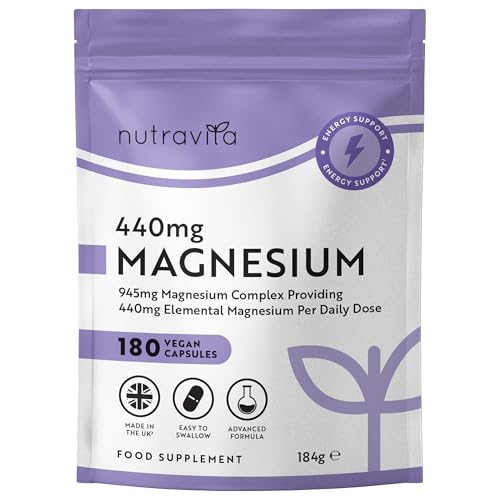 Nutravita 945 mg Complejo de Magnesio – 180 Cápsulas Veganas de Citrato – Alta Absorción, Suplemento Premium de Magnesio – Suministro de 90 Días – Fabricado en el Reino Unido