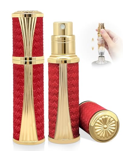 ASADAYS Perfume Atomiser - New Shell - Travel Bottle Refillable Bottom Spray Bottle Mini Size Luxury Fashion Shiny 5ml Filled Leakproof Portable Airplane (Classic, Ruby Elegance)