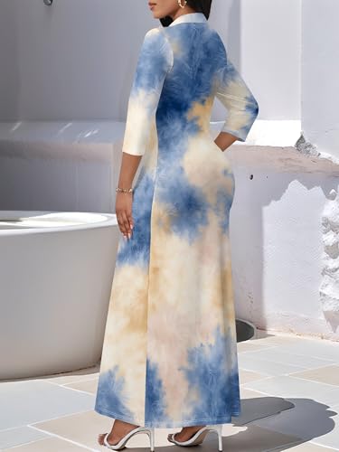 Image of PinkPatty Women's Casual 3 /4 Sleeve Polo V Neck Bodycon Maxi Dress | Semi formal, modest style, long fitted, versatile for church, work, business, office and daily wear