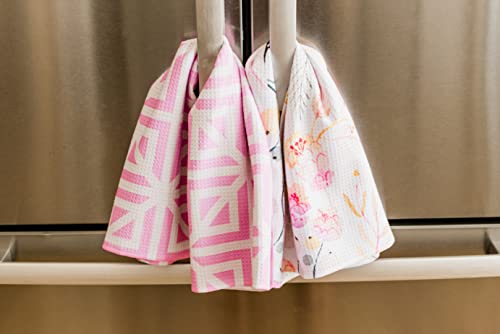 Desert Aqua 2 Pack || Not Your Ordinary Kitchen Towels || Dish Towels || Tea Towels || Waffle Weave Microfiber || Designer Prints || Highly Absorbent || Hanging Hook (Pink Geometric) #TOP5