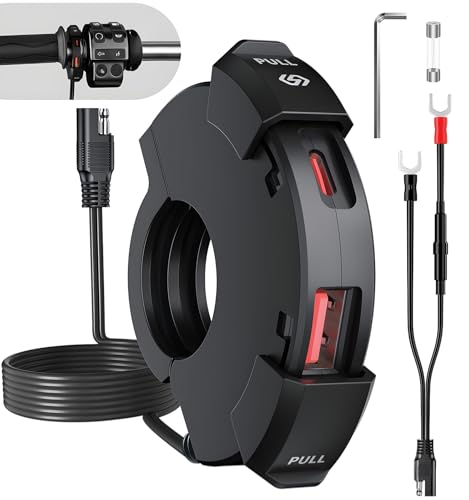 Motorcycle USB Charger, Ultra-Narrow PD30W & Quick Charge 3.0 Motorcycle Phone Charger, Dual Outer Port Waterproof SAE to USB Motorcycle Handlebar Charger for Phone, GPS, DC12-24V