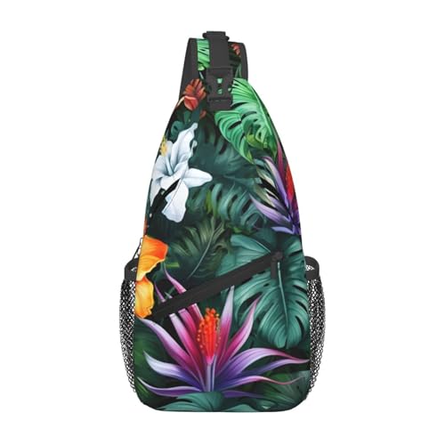 Bolso bandolera con estampado planta fucsia liviano ajustable