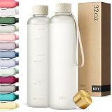 KIVY Slim Water Bottle 32oz [Lightweight & Shatterproof] Fits Cupholder & Backpack - Dishwasher safe water bottle no straw - Cute aesthetic water bottles screw top - Bpa free, Gold, White