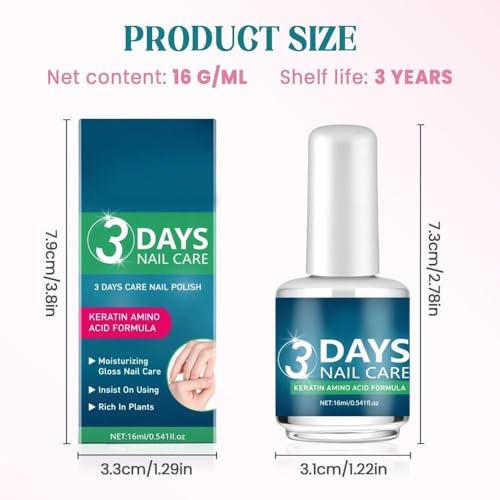 Image of 3 Days Nail Care Serum with Keratin Amino Acid Formula | Nail Repair & Strengthening Treatment for Damaged, Weak & Brittle Nails | Glossy Finish Nail Growth Serum (Pack Of 1)