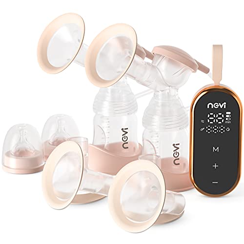 NCVI Portable Double Electric Breast Pumps,3 Modes & 12 Levels Breastfeeding Milk Pump with 2 Size Flanges,Mirror Touch Screen LED Display, Backflow Protector Include Breast Pump Bag