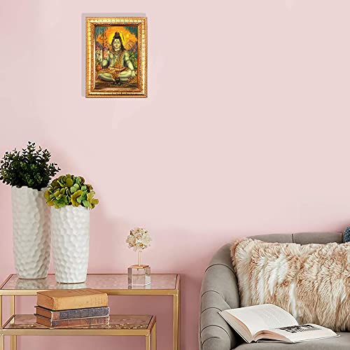 Image of Hawai Gold Plated Lord Shiva Home Decor Worship Use Wall Hanging Wooden Photo Frame, Size 8.5x7 inch, SFDI140 GLD FRM GRP