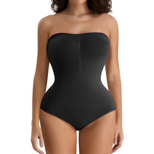 FXTYK Damen Shaping Bodysuit Shapewear Bauchweg Formende Body Trägerloses Top Verstellbarer abnehmbarer Schultergurt FüR Frauen UnterwäSche