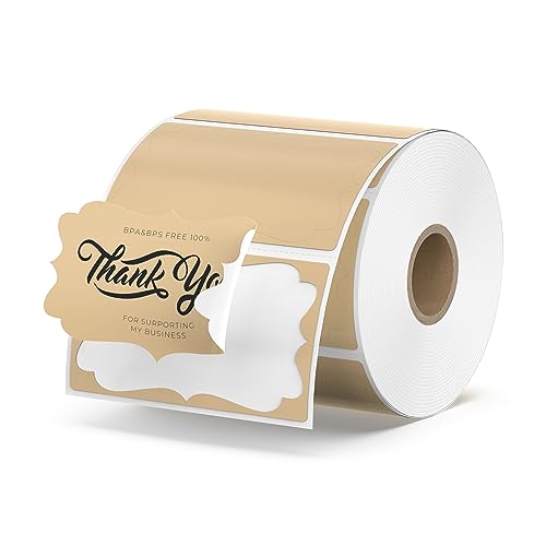 MUNBYN 2.5'x1.5' Brown Thermal Label Sticker, Personalized Wrapping Stickers for Thermal Printer, Custom Logo, QR, Name, Price, Small Business, 500 Labels/1 Roll
