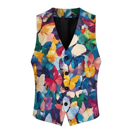 Abstract Butterflys Pattern Casual Suit Vest for Men Formal Business Dress Regular Fit Waistcoat Tuxedo3