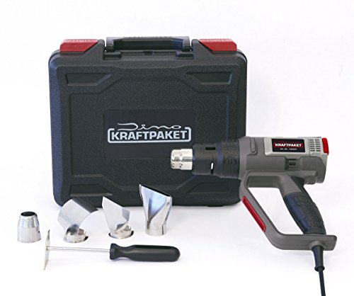 Dino KRAFTPAKET PROFI Heißluftpistole 2000W (60 Temperaturstufen: 50-650°C, programmierbar, Kühlstufe, Luft: 250-500L/min) Heißluftgebläse mit Keramik Heizelement, Display, Memory, Koffer+Zubehör