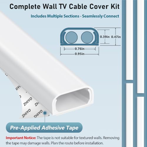 Image of ZhiYo 73 inch Cord Covers for Wires on Wall, White Cord Hider, 0.95 inch W x 0.47 inch