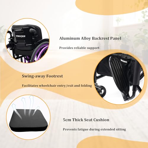 Image of Lightweight Wheelchair for Adults, Portable Folding Sports Chair, Self-propelled, Aluminum Alloy, with Handbrakes & Anti-Tip Wheels(Black,16.9in Seat Width)