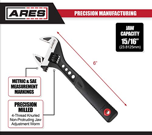 Ares 79001-6-Inch Adjustable Wrench - 15/16-Inch Jaw Capacity - Chrome Vanadium Steel Construction - Ergonomic Tpr Handle #TOP1