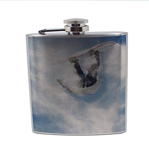 Six ounce stainless steel snowboard themed liquor flask