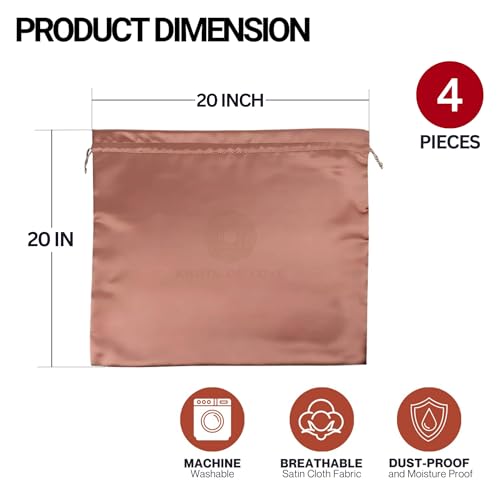 Image of Silk Dust Bag for Handbag, Purses, Shoes, Boots - Silk Drawstring Dustproof Storage Pouch, Reusable and Travel Organizers (4, Pink, 20in x 20in)