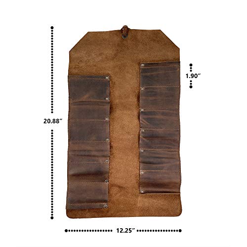 Hide & Drink, Leather Big Tool Roll Up Bag (12 Slots), Portable Carry On Pouch, Workshop Storage, Woodworking Tools Organizer, Vintage Style, Handmade (Bourbon Brown) #TOP6