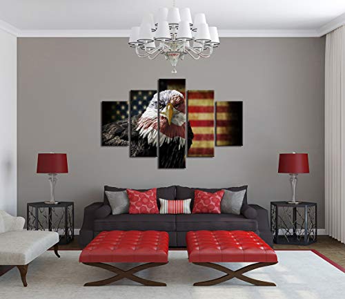 Large Wall Art Picture Eagle American Flag Canvas Painting 5 Piece Rustic Usa Flag Posters Patriotic Military Print Artwork Home Decor For Living Room Bedroom Office Framed Ready To Hang (60''Wx40''H) #TOP3