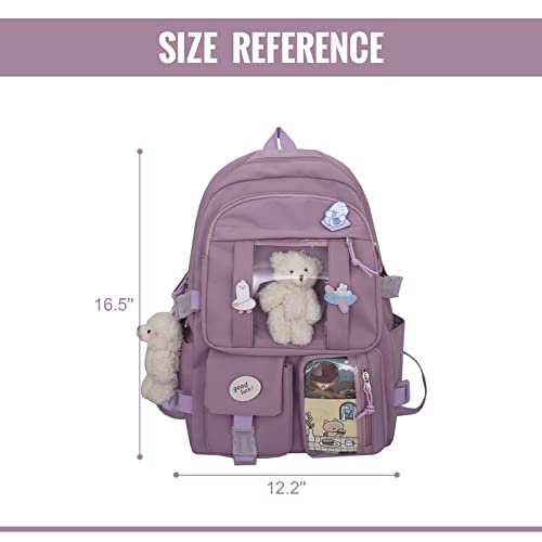 Mochila escolar Kawaii blanca con pines decorativos y complementos originales 2