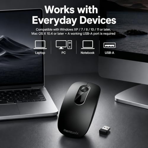 memzuoix 2.4G Wireless Mouse, Silent Mouse 1600DPI for Laptop PC(Black) - 5