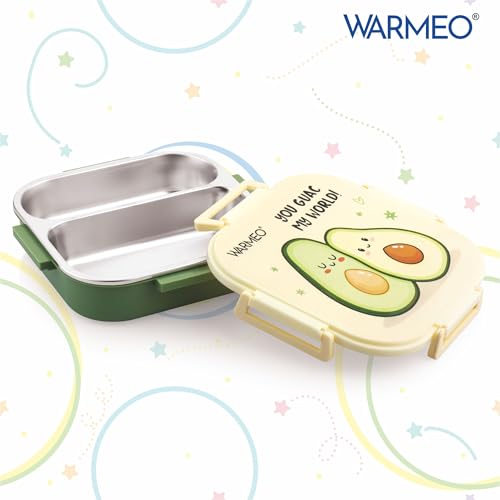 Image of WARMEO Jerry Insulated Lunch Box with Two Compartment BPA Free, Kids Lunch Box,Food Grade Ideal for School, Picnic, Office & Outdoor - 500ml Avocado, Stainless Steel