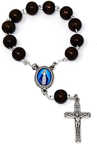 Catholic Gift Shop Ltd Miraculous One Decade Rosary - Single Decade Wooden Rosary Beads, Miraculous Medal Centre & Lourdes Prayer Card