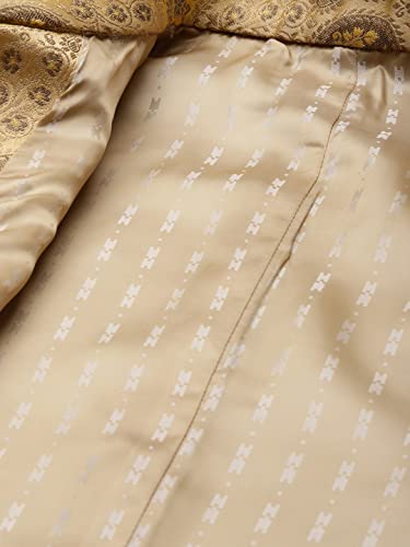 Image of MANQ Men Fawn Woven Jaquard Silk Nehru Jacket