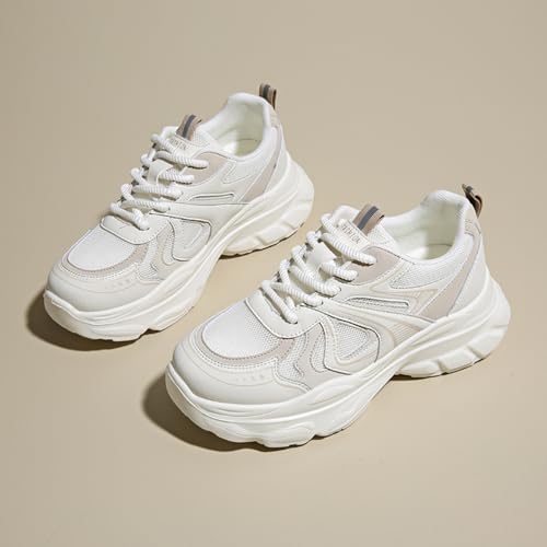 Chunky Sneakers for Women Fashion Platform Leather Casual Dad Shoes with Height - Increasing Feature Comfortable Wedge Walking Sport Sneakers (White,6)3
