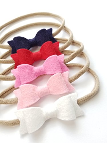 Baby bows and headbands - Newborn to toddler baby girl merino felt bows - SET of 5, MADE IN USA4
