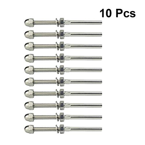 Yardwe 10pcs Cable Railing Swage Threaded Stud Tension End Stainless Steel Fitting Terminal for 1/8 Cable Deck Railing Hand Swage (Silver)