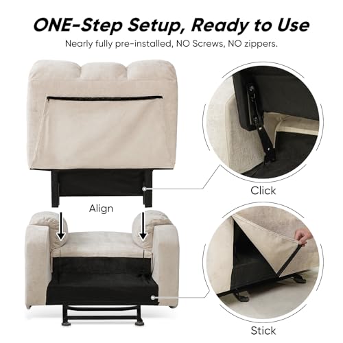Sillón reclinable chenille color beige miniatura 4