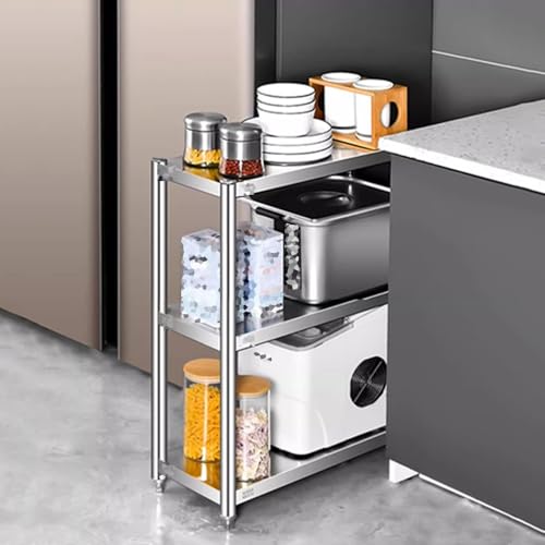 304 Edelstahl Küche Arbeitstisch Langlebig Gerüst für Restaurants Schmale Kante Design 30 x 20 x 80 cm Seitenablage für Kühlschrank Schwerlast Konstruktion