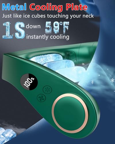 Image of Neck Fan with Cooling Plate-24H Quiet Powerful Fans that Blow Cold Air-5 Speed&Power LED Display-USB 5500mAh Bladeless Wearable Personal AC Cooler for Women,Men,Kids,Travel,Outside,Indoor Green