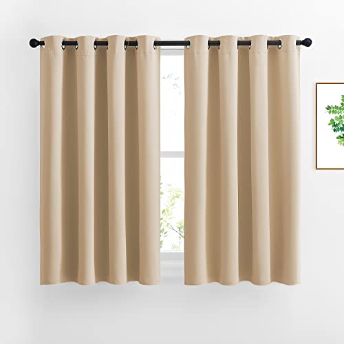 NICETOWN Bedroom Curtains Room Darkening Drapes - Biscotti Beige Curtains/Panels for Bedroom, Grommet Top, 2-Pack, 52 x 45 inches Long, Thermal Insula