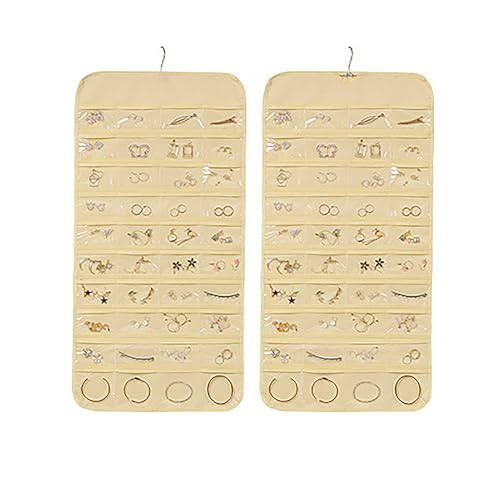DTCSWACN Hanging Jewelry Organizer,Accessories Organizer,80 Pocket Organizer for Holding Jewelries,Beige