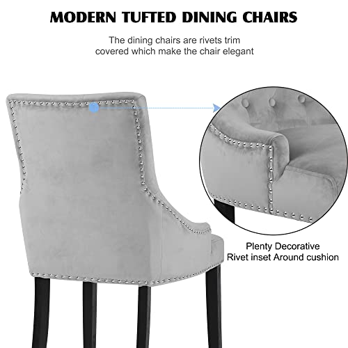 GOTMINSI Dining Chairs Set of 2,Upholstered Velvet Dining Room Chairs with Button-Tufted Decoration,Modern Kitchen Chairs with Nailhead Solid Wood Legs for Kitchen/Bedroom/Dining Room（Grey） - Thumbnail 6