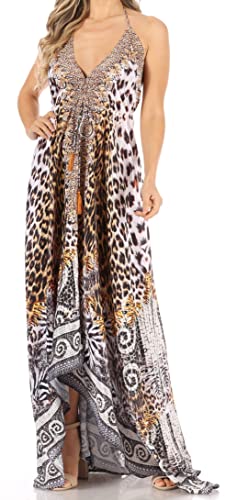 Image of Sakkas Lizi Womens Maxi High-Low Halter Handkerchief Long Dress Beach Party