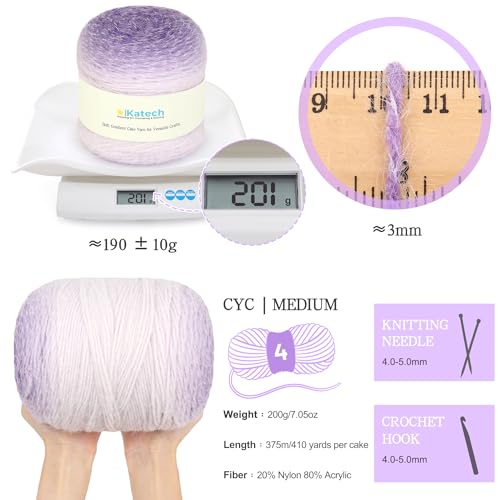 Image of Katech Ombre Yarn for Crocheting-Large Skein of Gradient Yarn Cake-2 Pack of 200g /7.05 oz-80% Acrylic,20% Nylon- #4 Medium-Perfect for Star Blankets, Scarves, Shawls and Garments (A)