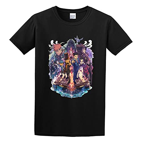 Ace Attorney Professor Layton Vs Phoenix Wright Unisex 100% Cotton Short-Sleeve T-Shirts Black M