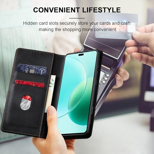 Image of Jasonyu Cover for Honor 400 Lite Flip PU Leather Case, Book Wallet Cover, Stand Function, Magnetic, Card Slots, TPU Bumper Case (Black)