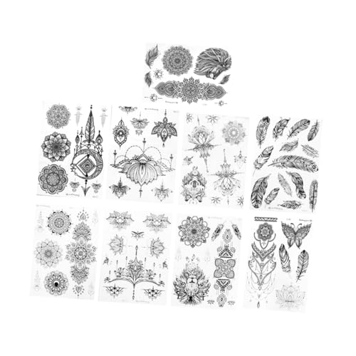 TOVINANNA 9シーツ枚ヴィンテージ風 黒 ボディ用ステッカー 使い捨てタトゥー マンダラ フラワー柄 防水設計 繰り返し楽しめる装飾 アウトドアイベントやフェスに適したデザイン